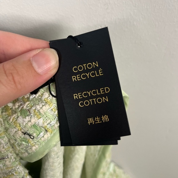 NWT MAJE Metallic bouclé-tweed mini skirt Light Green size 42/US 10 - Picture 9 of 14